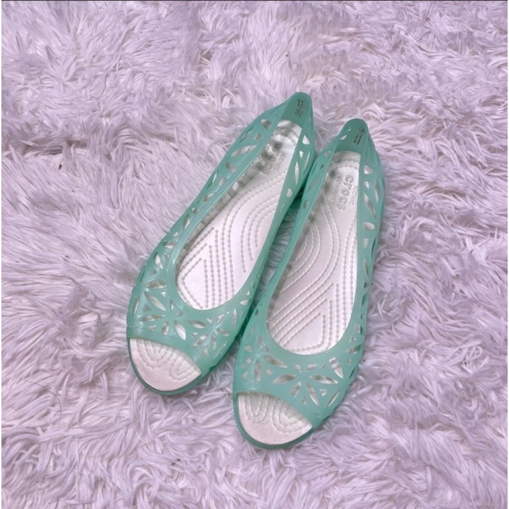 Crocs Flats Peep Toe Jelly Shoes Mint